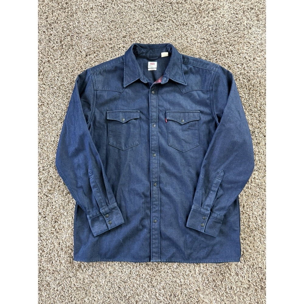 Levi's Mens Western Relaxed Fit Snap Button Down Shirt Dark L